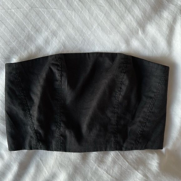 Black canvas Babaton tube top with ruched backing - Picture 1 of 6